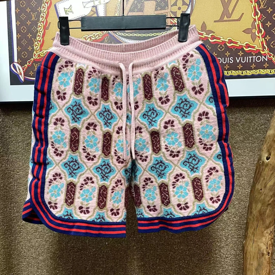 99新 GUCCI/古驰 彩色印花松紧腰针织短裤 M码 41392
