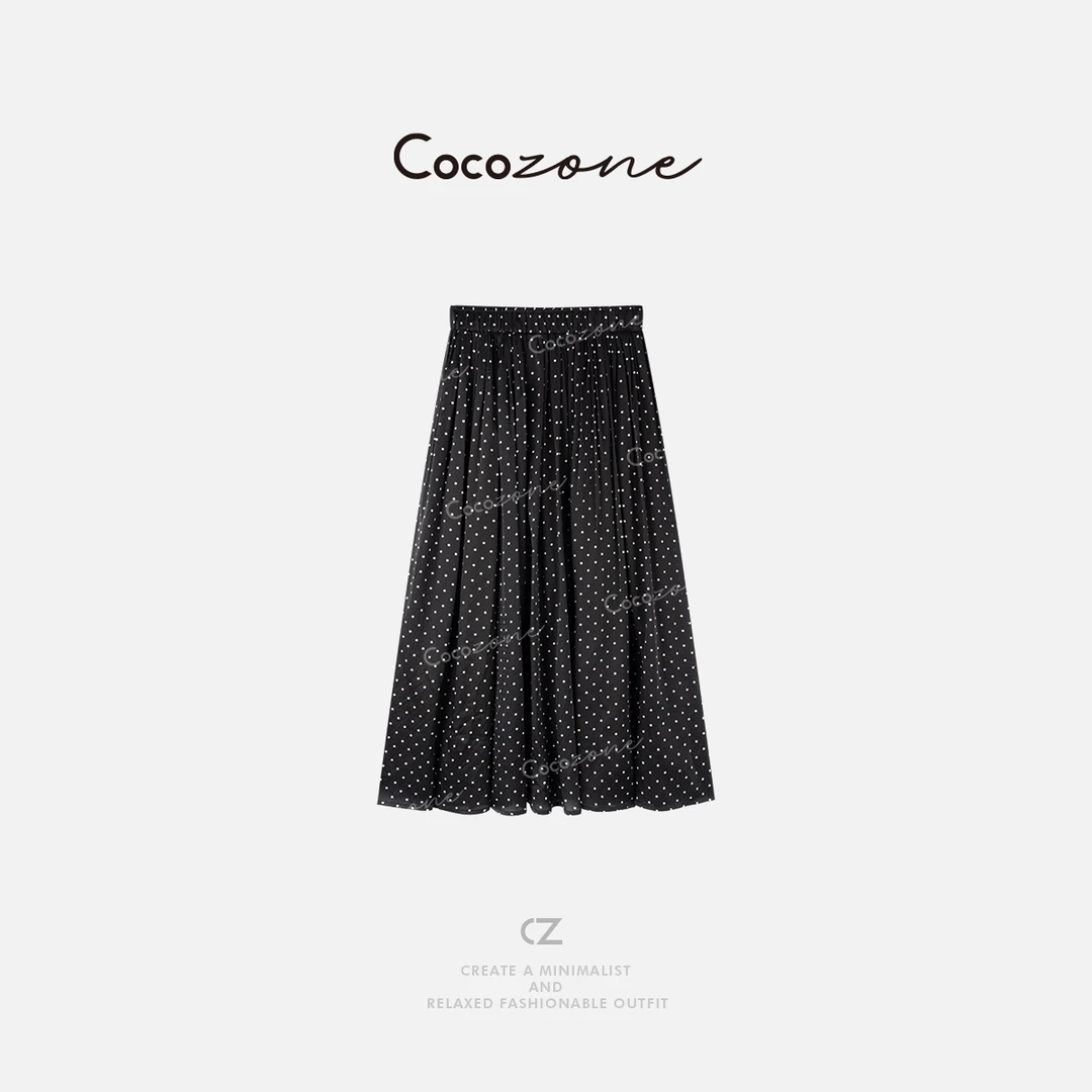 COCO ZONE 刘一一新款波点撞色松紧腰气质半身裙CD2A0449