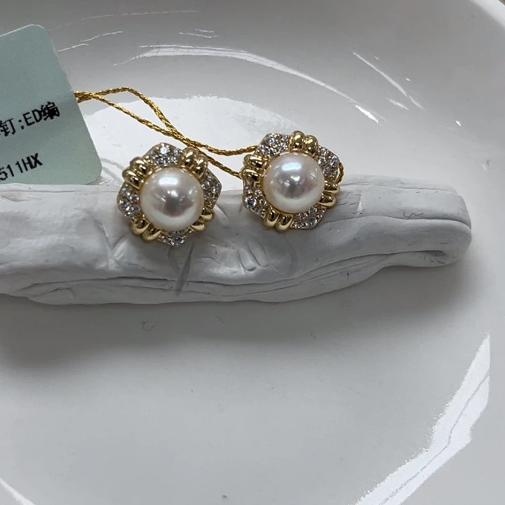 耳饰银S925镶嵌海水珍珠AK 7-8mm 48号