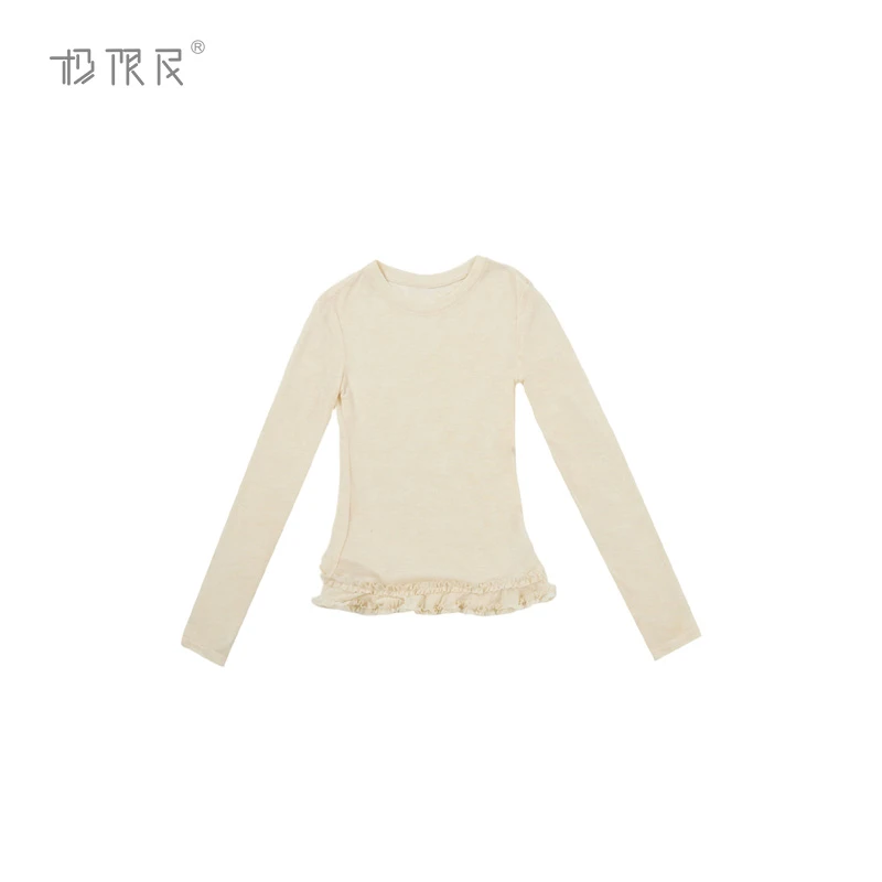 极限民《沫雯》春季双层花边下摆修身显瘦打底上衣F5102F0901
