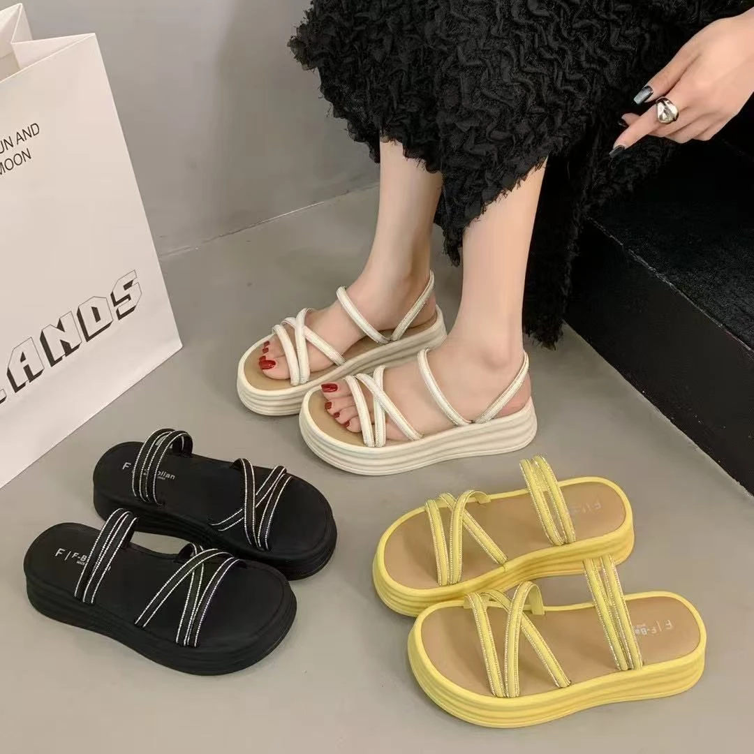 厚底增高夏季新款配裙子百搭一字外穿水钻拖鞋888-6(水钻拖)