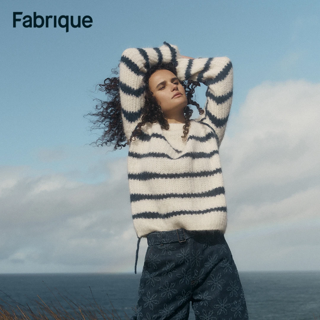 Fabrique Rita【海魂毛衣】象牙白航海风不规则条纹羊驼毛针织毛衣