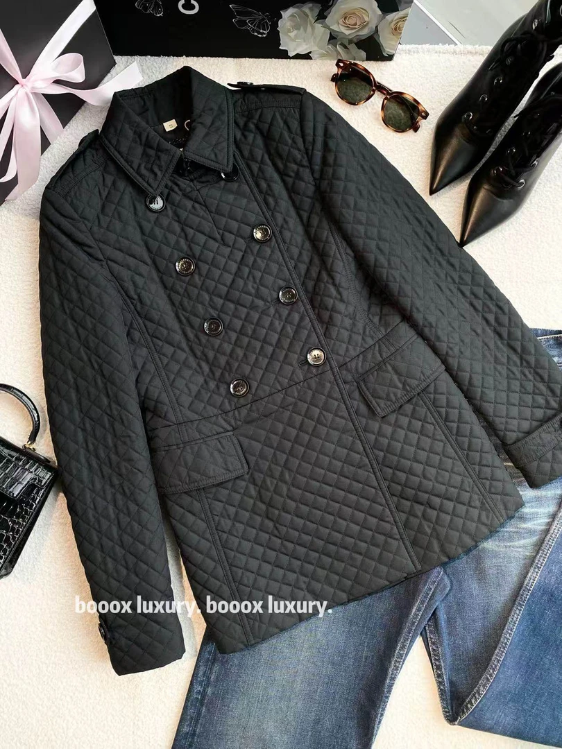 95新 BURBERRY/博柏利 rc0089 聚酯纤维 黑色棱形格薄棉服 XS码