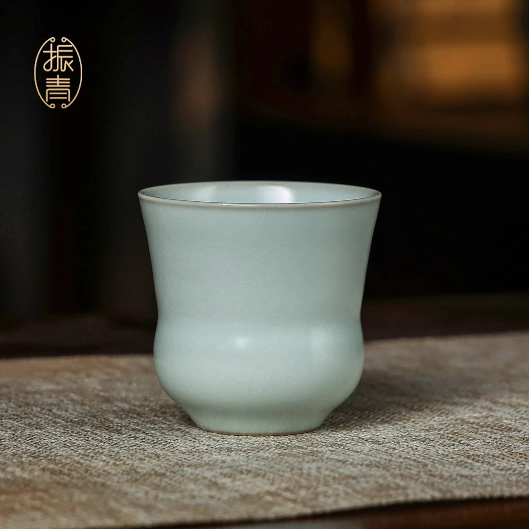 汝窑品茗杯单杯主人杯陶瓷功夫茶茶杯景德镇纯手工青瓷茶具渣斗杯