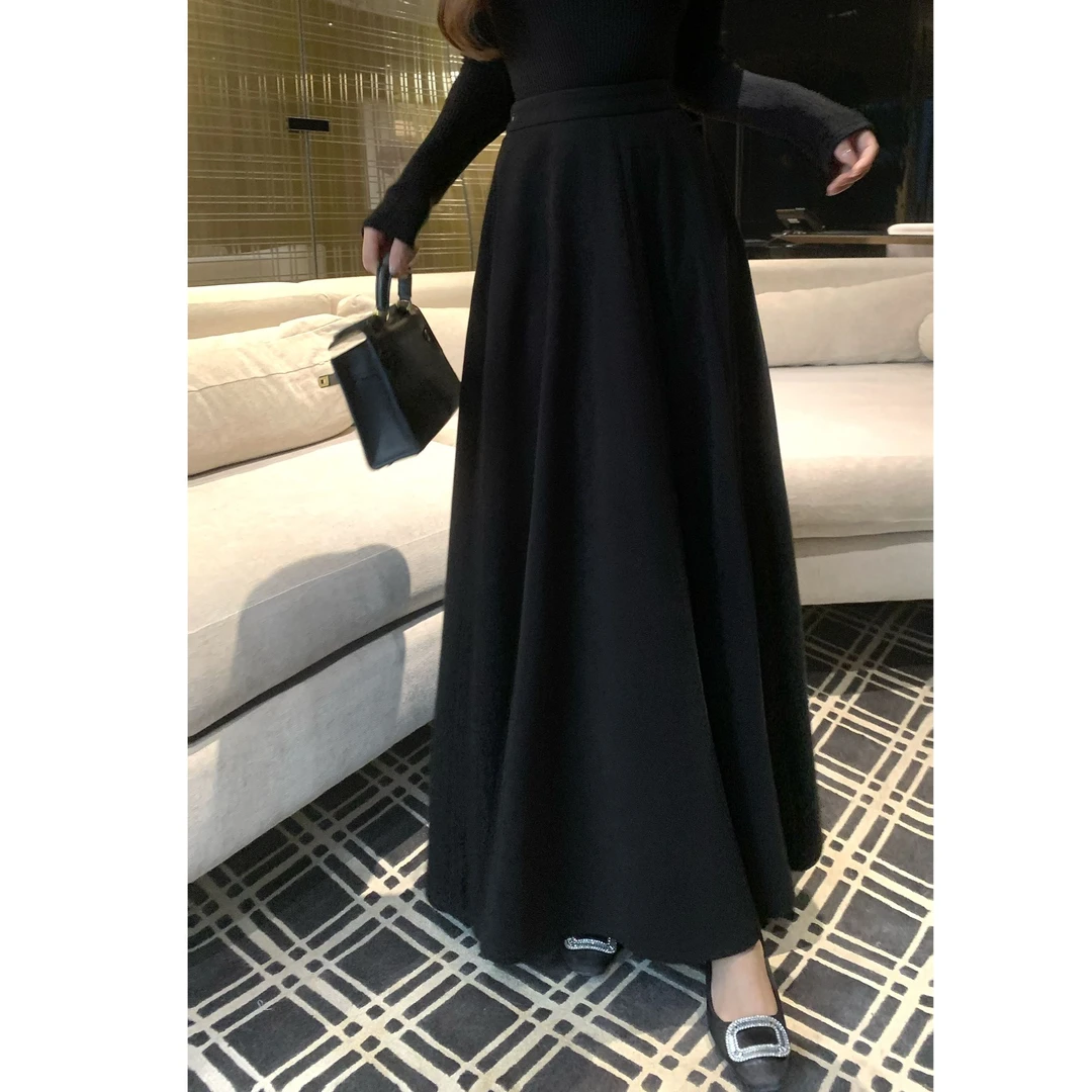 SZA【星霜织雨】冬季新款呢料高级感大摆百褶高腰显瘦半身裙A-2461