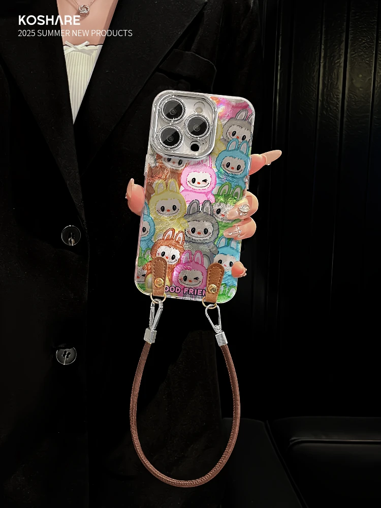 满屏小怪兽适用苹果15华为oppo小米iPhone16精孔冰川纹手机壳