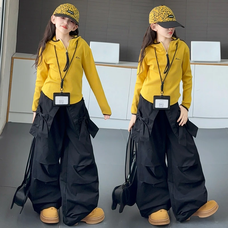 女童春秋款韩版休闲连帽卫衣工装裤套装中大童时髦洋气儿童秋装潮