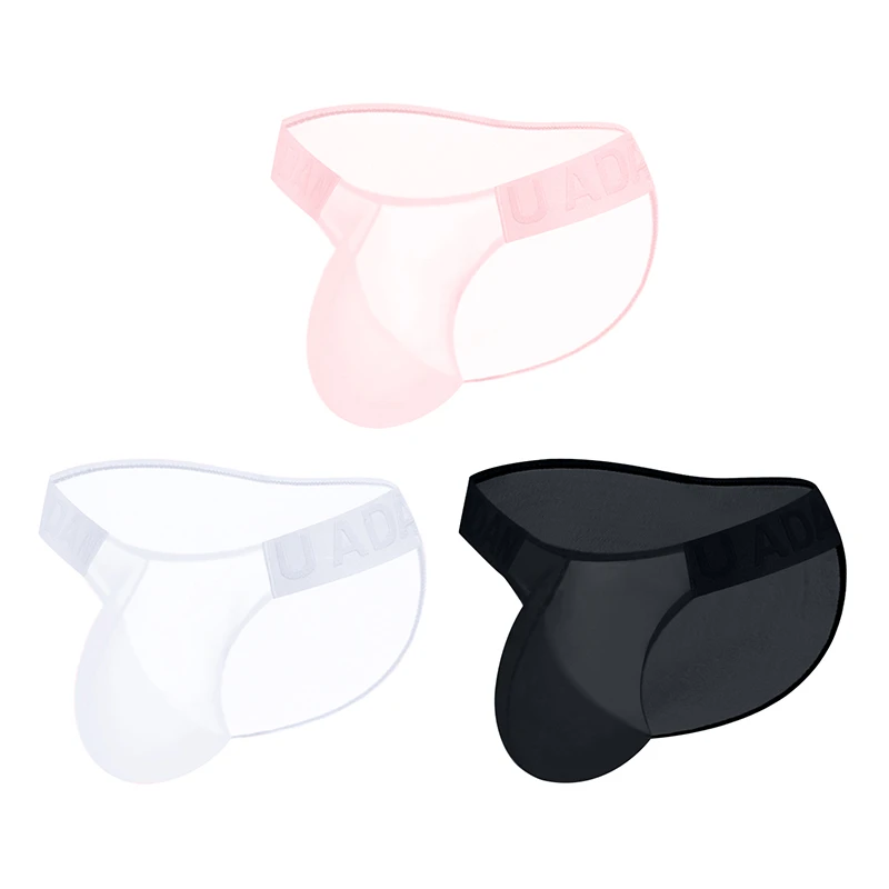 性感高叉男士三角裤超薄冰丝透明内裤男浮雕纹腰带运动无痕裤衩