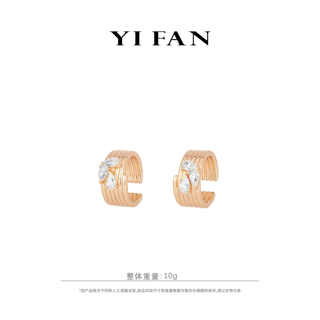 925银合成锆石耳饰 30458-白水滴多层C型百搭耳环耳骨夹