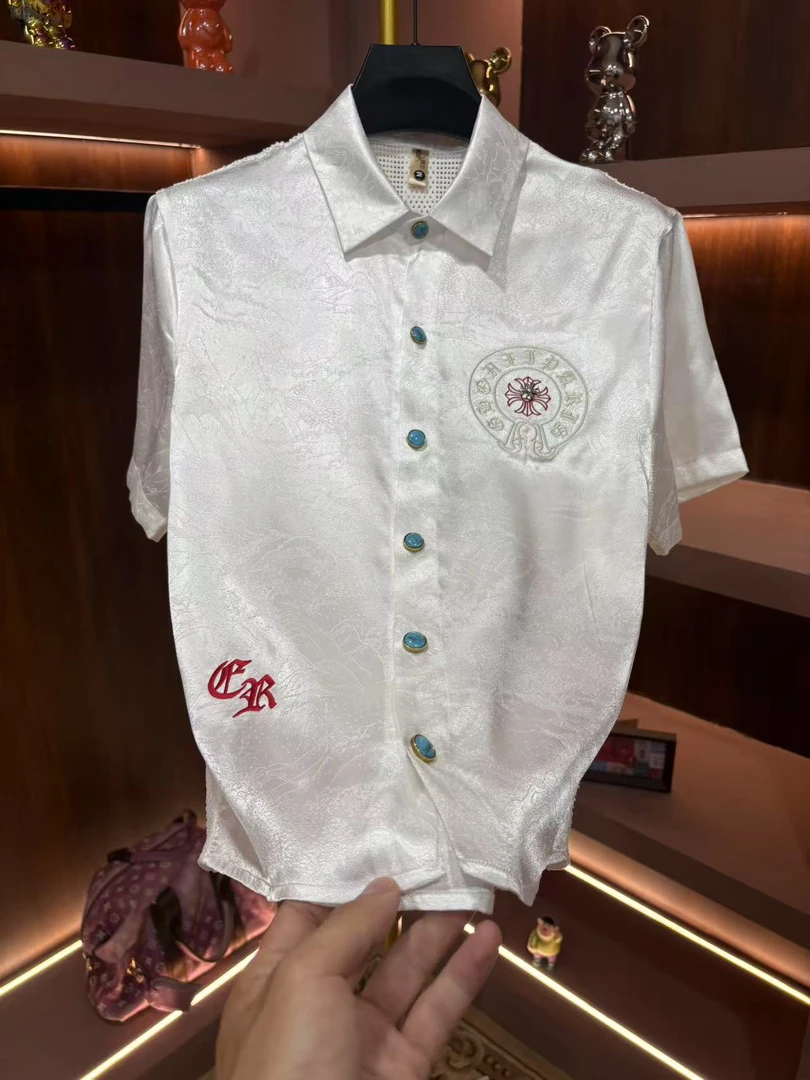 2025新款刺绣白色衬衫欧洲轻奢高定休闲男装POLO杉6629
