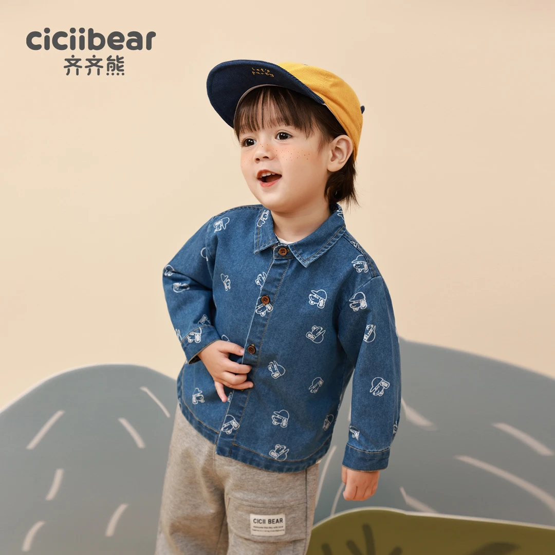 CICIIBEAR/齐齐熊卡通大耳狗满印牛仔外套衬衫Q100127印花春秋
