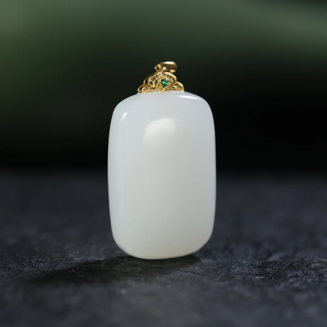 诗茶/18K金白玉吊坠