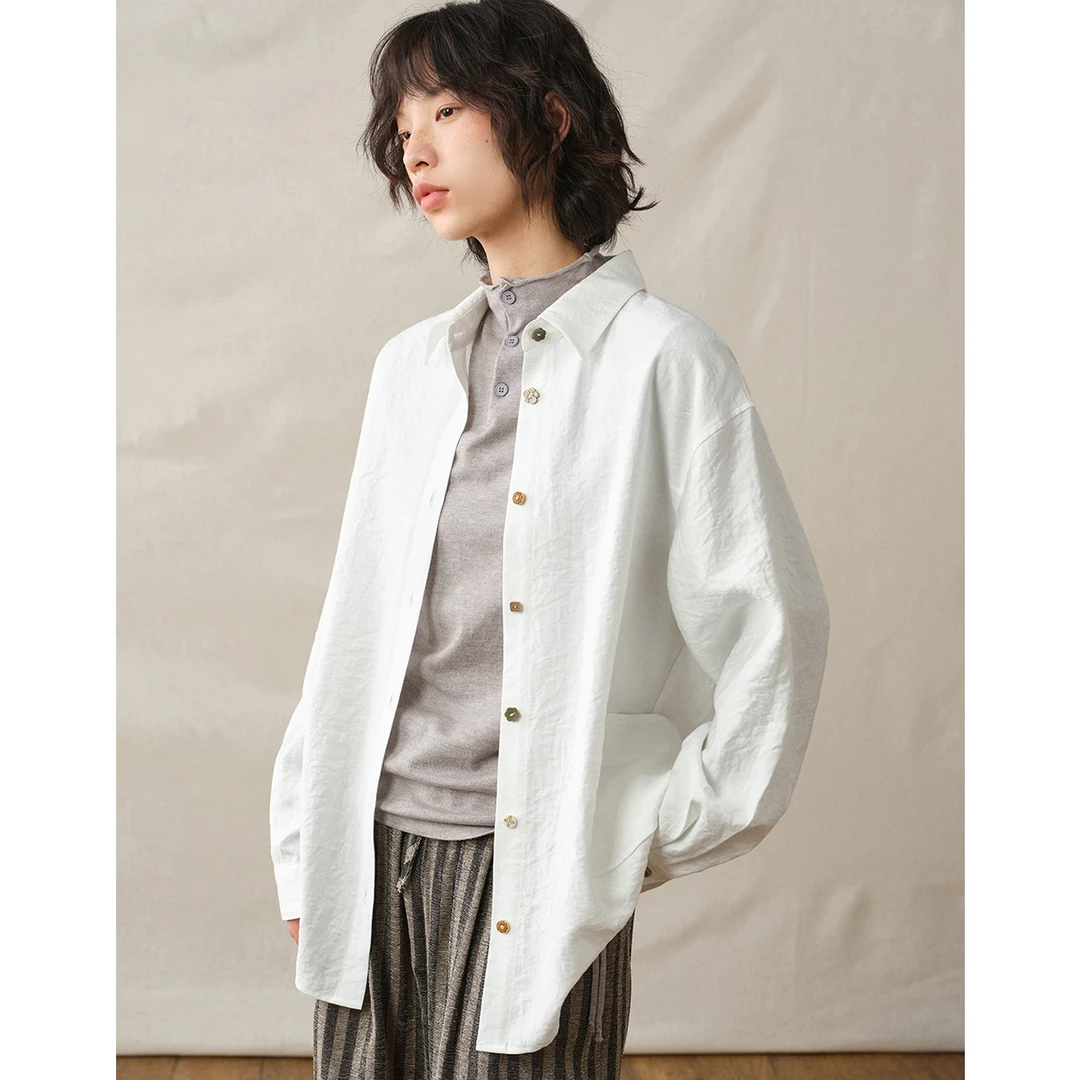 章鱼家【春日白衬衫】宽松长袖外套女oversize纯色衬衣上衣octopusm
