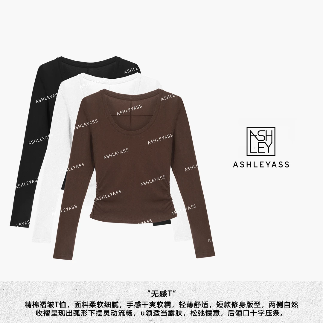 【ASHLEYASS】“无感T”气质简约修身设计U领时尚休闲长袖LSS241137Y