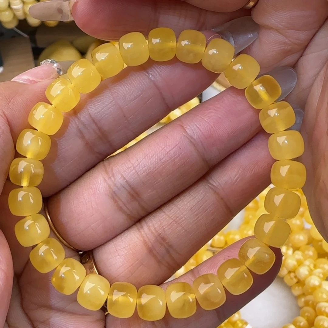 蜜蜡未镶嵌手链鸡油黄老型手串