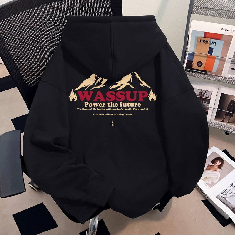 WASSUP HSUBE重磅美式潮牌青少年连帽卫衣2025新款潮酷高街上衣服
