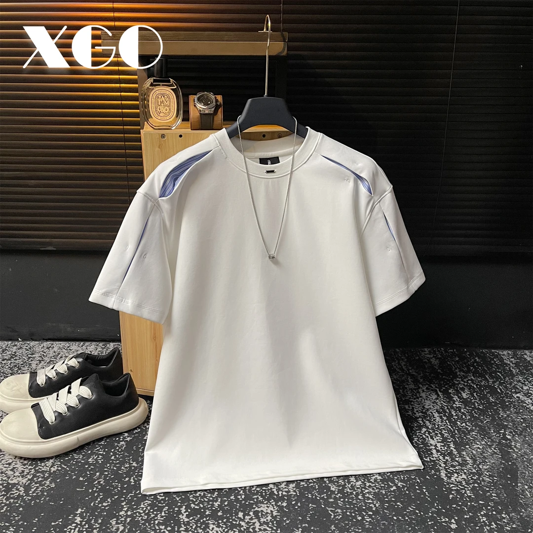 【XGORAD】夏季原创重磅T恤手工拼接设计液态冰感棉简约百搭短袖男