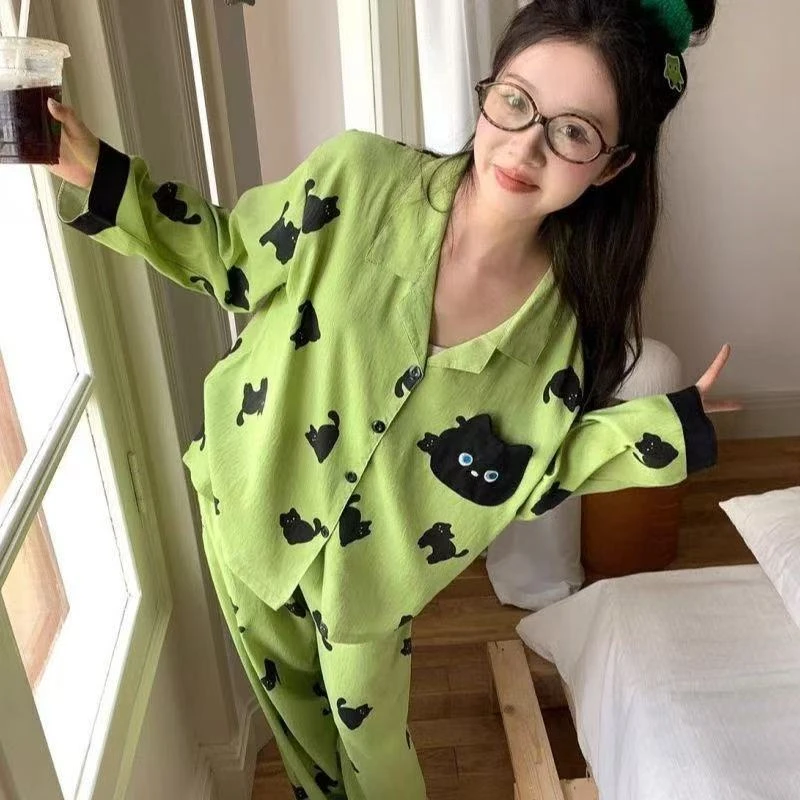 2025年秋季云朵棉卡通长袖睡衣女宽松可外穿V领开衫家居服套装