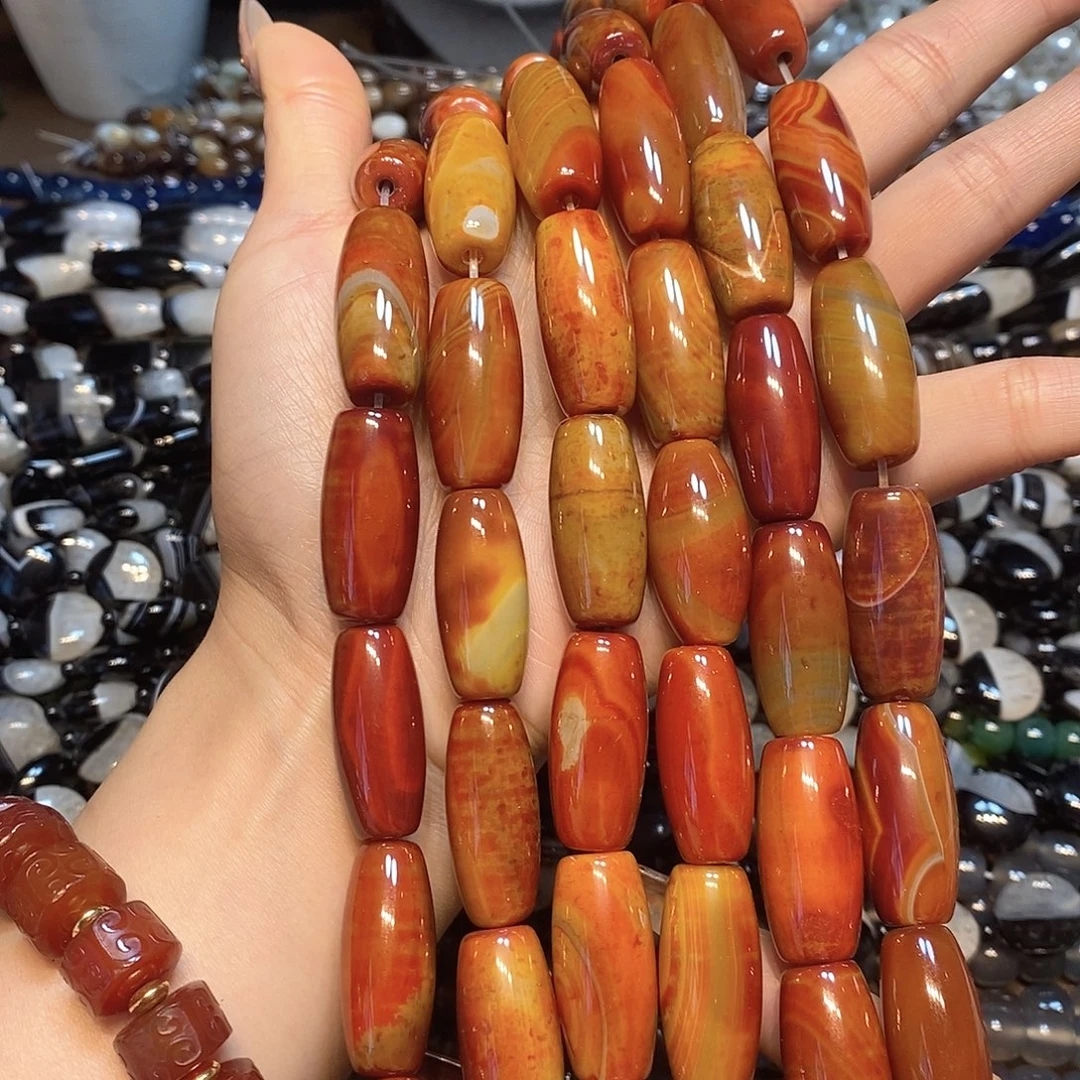 玛瑙/玉髓未镶嵌珠宝半成品天然战国红天珠14✖️30mm一条