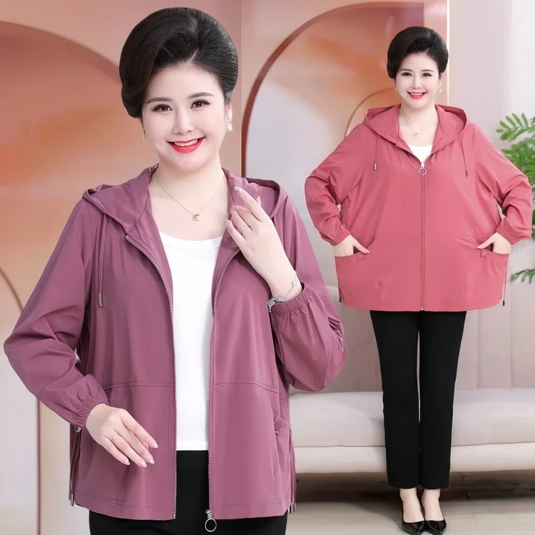 大码中老年防嗮衣外搭 妈妈装春夏秋薄款夹克宽松休闲外套洋气女