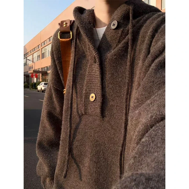 慵懒风毛衣男士潮牌百搭高级感连帽针织外套情侣加厚保暖内搭衣服