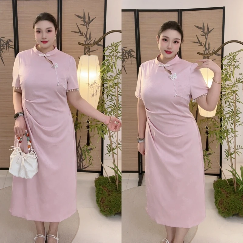 码加加胖mm51536大码旗袍夏季新中式旗袍显瘦修身连衣裙