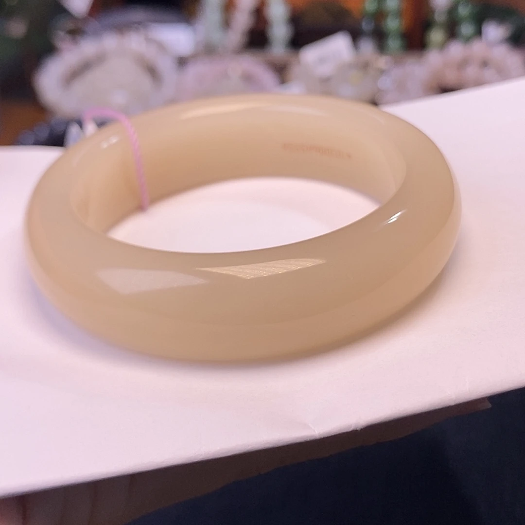 和田玉手镯未镶嵌55.5 浓藕粉老熟料老矿料收藏手镯