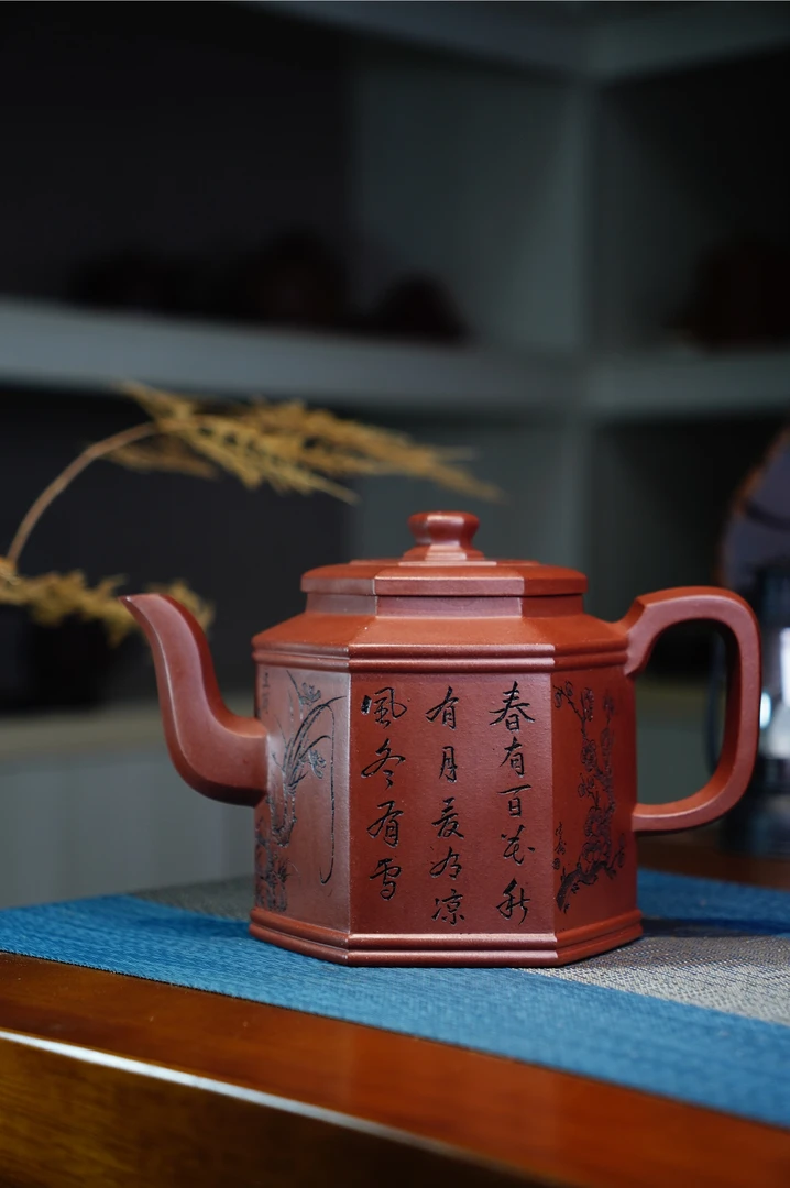 塑方斋紫砂【六方神韵壶】  容量1000cc原矿底糟青高端茶具