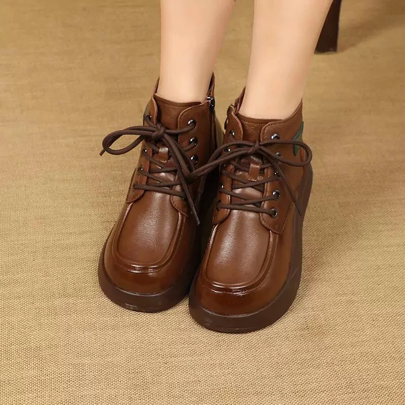 88611头层牛皮厚底妈妈短靴