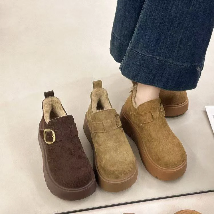 厚底6cm加绒大棉冬季保暖百搭圆头勃肯鞋休闲棉鞋