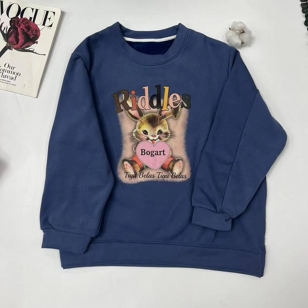 [处理]/大码时尚加绒保暖圆领百搭中长款宽松休闲卫衣女（爱心兔）