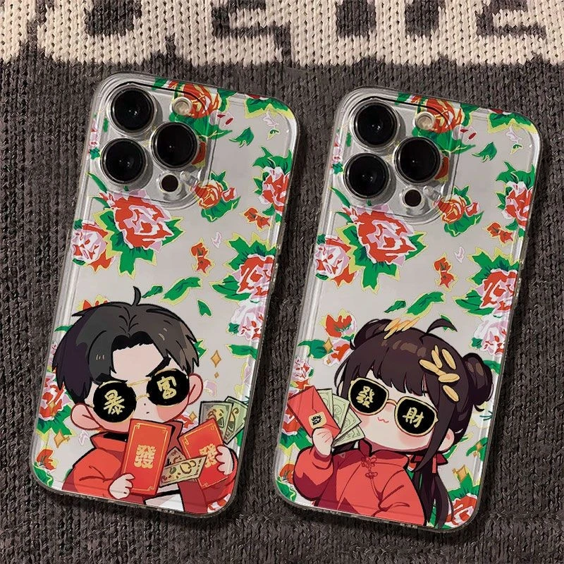 发财女孩男孩太空手机壳适用于苹果16透明iphone14保护壳1512pro
