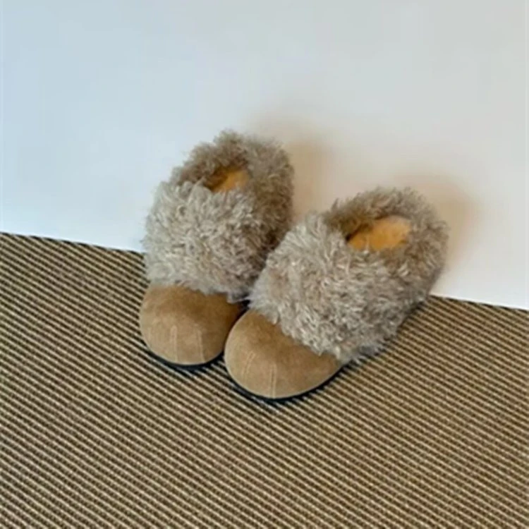复古内增高包头拖鞋女2025新款冬季一脚蹬毛毛勃肯鞋加绒保暖棉鞋