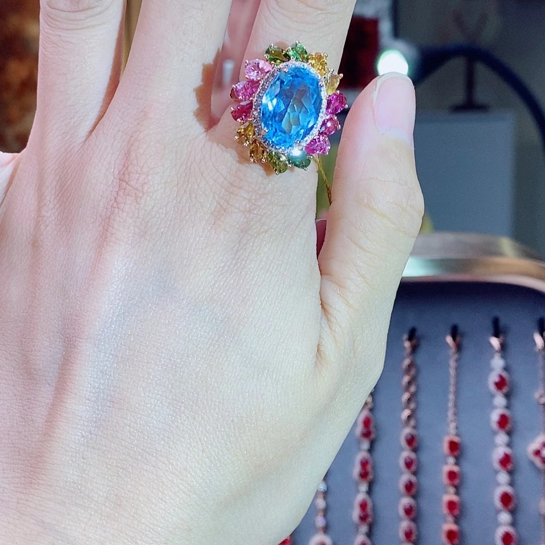 托帕石戒指银S925镶嵌