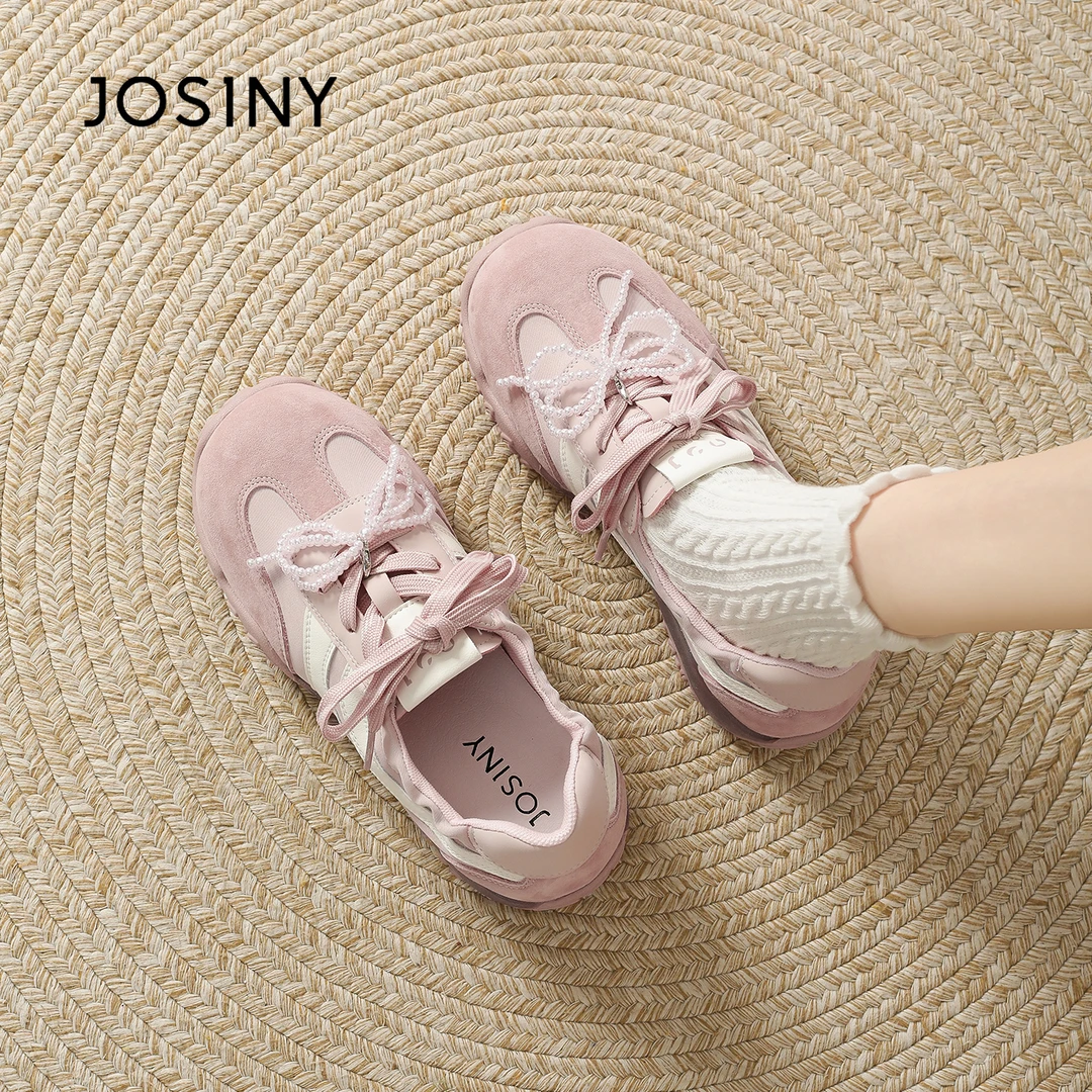 卓诗尼粉色芭蕾德训鞋女款2025新款秋季透气百搭女鞋休闲运动鞋子