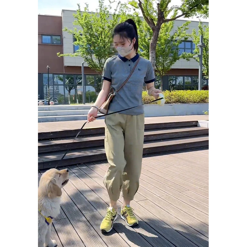 夏季女装时尚套装设计感气质Pol领刺绣短袖上衣显瘦九分裤两件套