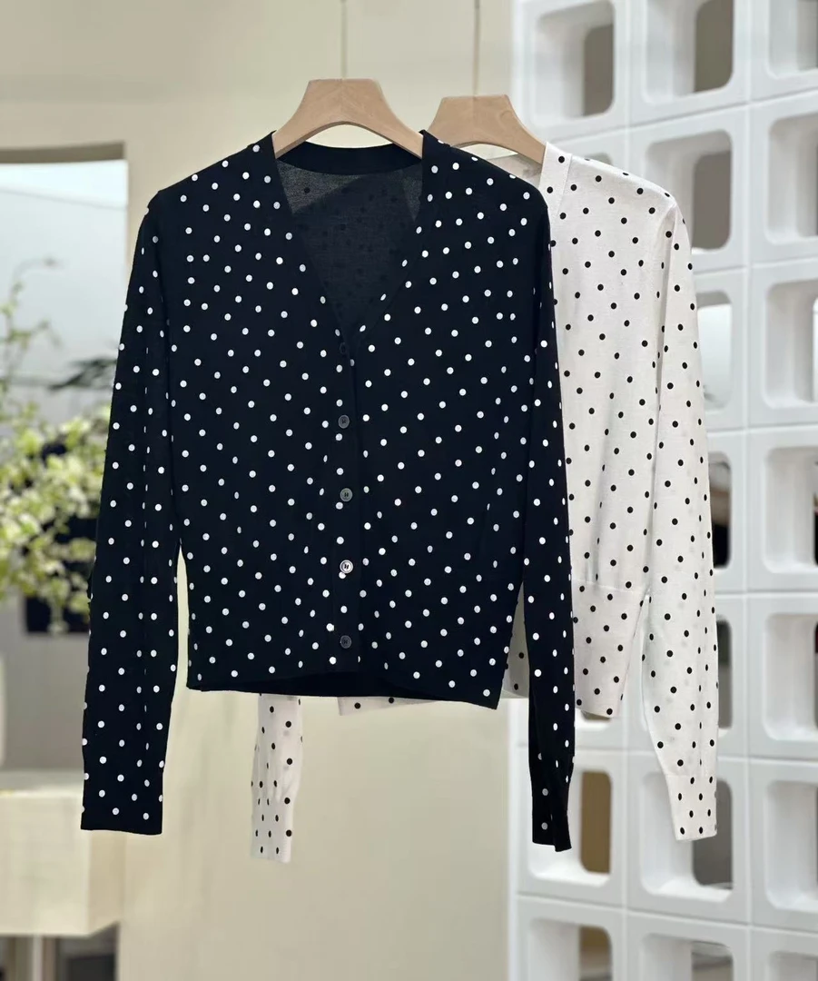 新款百搭气质波点针织开衫8023