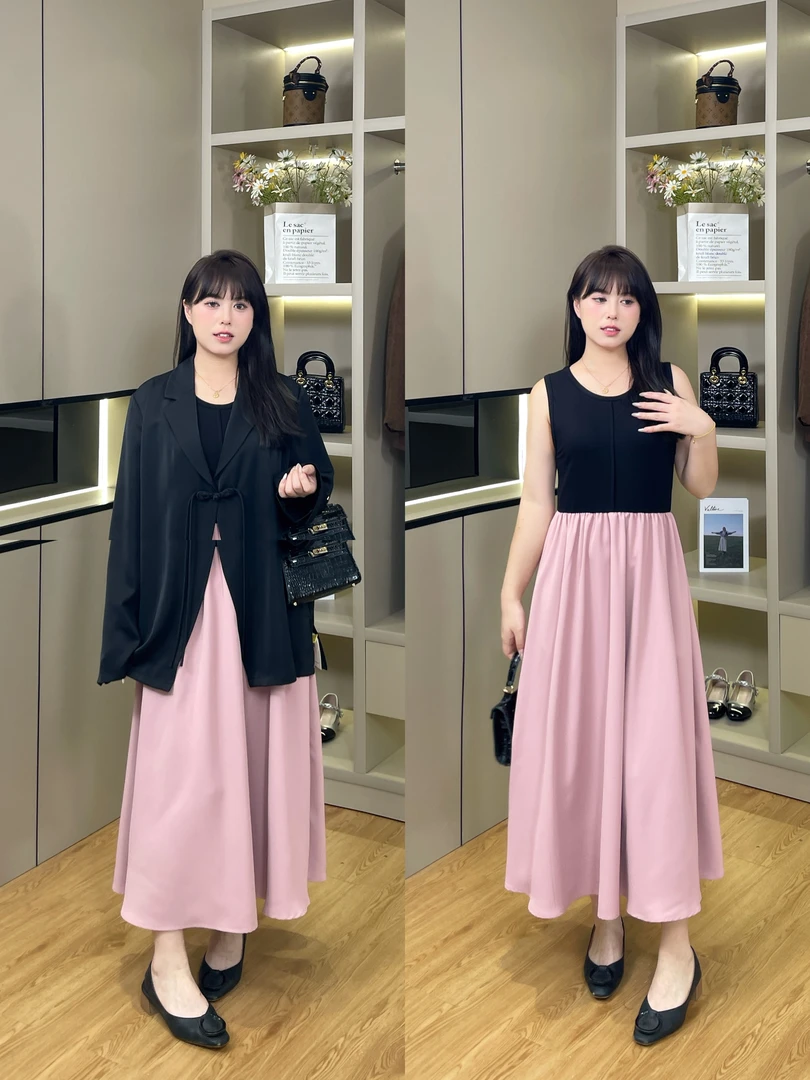 情人节限定新款【春日中式】短款西装外套+收腰背带裙大码显瘦套装