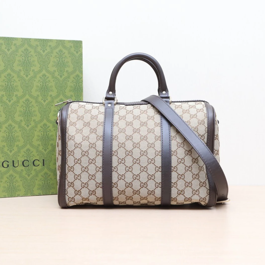 95新 GUCCI/古驰 活动黑黑 棕色 PVC 帆布 老花 speedy30 单肩包