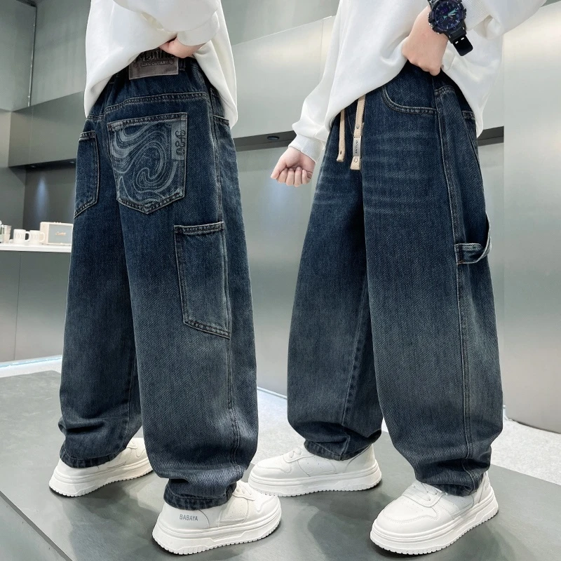 男童春秋装牛仔裤帅气6-12岁中大童时髦洋气炸街长裤儿童裤子男孩