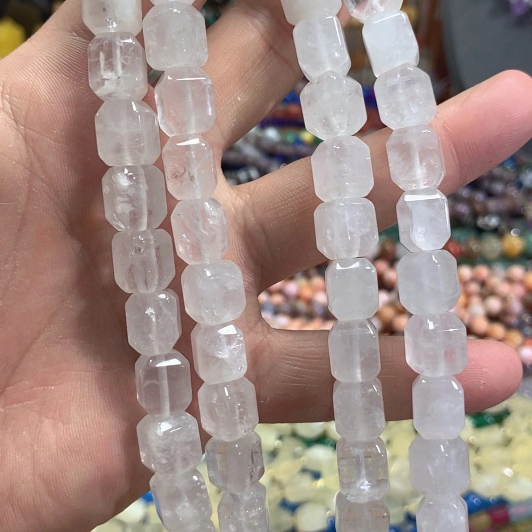 玛瑙/玉髓未镶嵌珠宝半成品天然白水晶方糖一条卡10mm