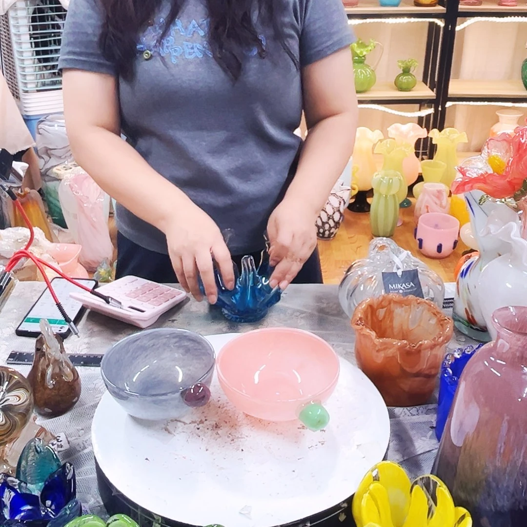 琉璃一对碗家悦花瓶摆件不完美
