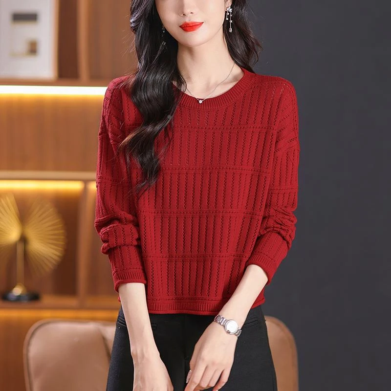 针织打底衫女士长袖早秋季2025新款秋冬薄款妈妈内搭上衣短款毛衣