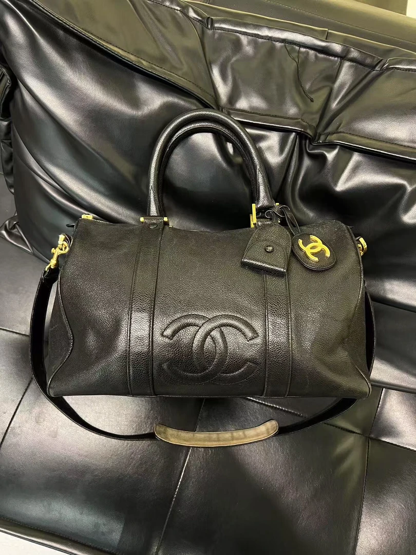 95新 Chanel/香奈儿 舍得 Chanel 黑金Keepall波士顿行李袋