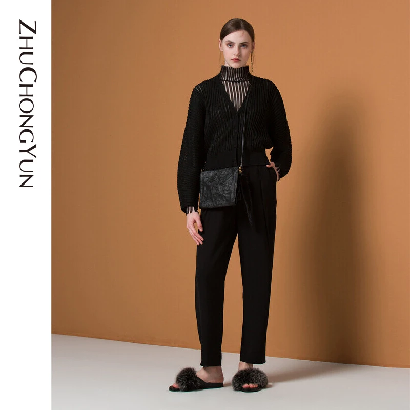 【心心精选】ZHUCHONGYUN设计女装小脚压褶休闲裤长裤