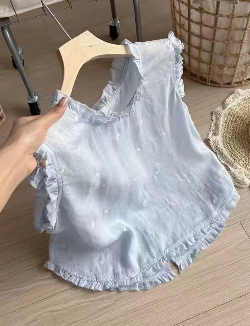 木耳边文艺单排扣背心小衫女2025新款夏季洋气时尚气质显瘦衬衫