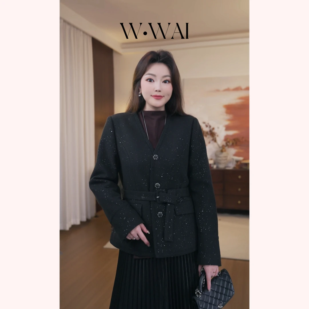 【墨夜飞霜】显瘦精致V领法式高级百搭上衣外套 Q53W284