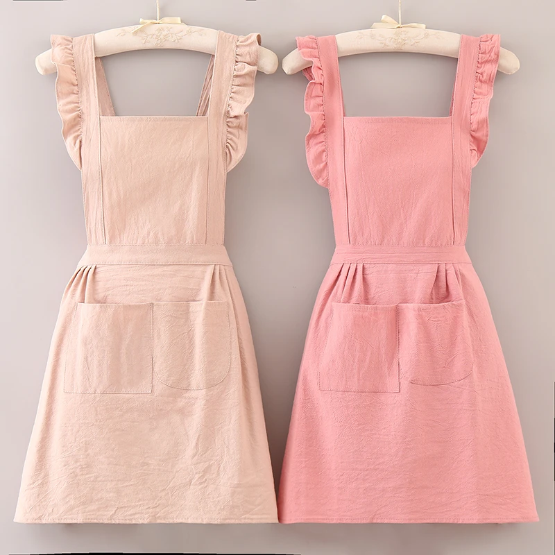 棉布公主裙透气防油家用厨房做饭外穿韩版围腰女印字花店美甲专用