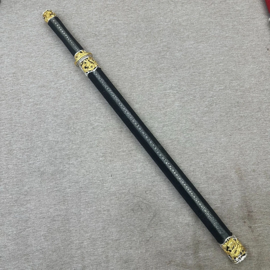 唐短刀 鎏金银装排珠鱼皮乌兹钢烧刃未开刃