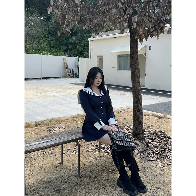 【大小姐】“少女航海系”海军领气质撞色时髦洋气套装